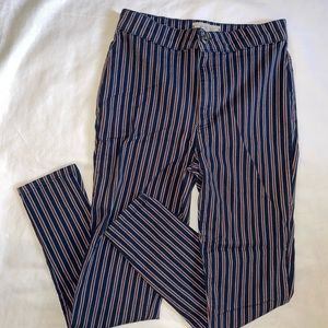 Free People blue and dark red pinstripe long pants.
